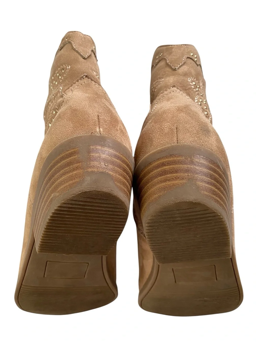 Art Class Elma Studded Cowboy Boots Kids Girls Tan Size 5 Faux Suede